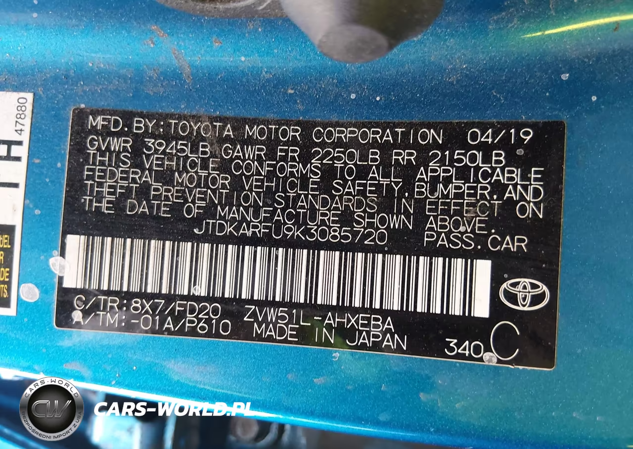 2019 Toyota Prius Le VIN:JTDKARFU9K3085720 - 9