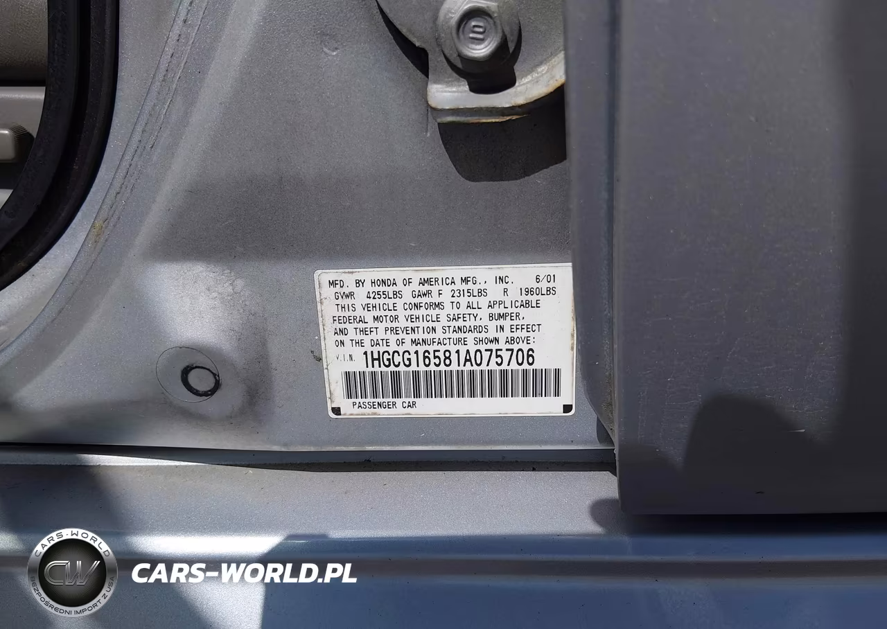 2001 Honda Accord 3.0 Ex VIN:1HGCG16581A075706 - 9
