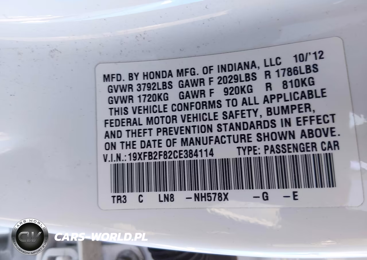 2012 Honda Civic Ex VIN:19XFB2F82CE384114 - 9