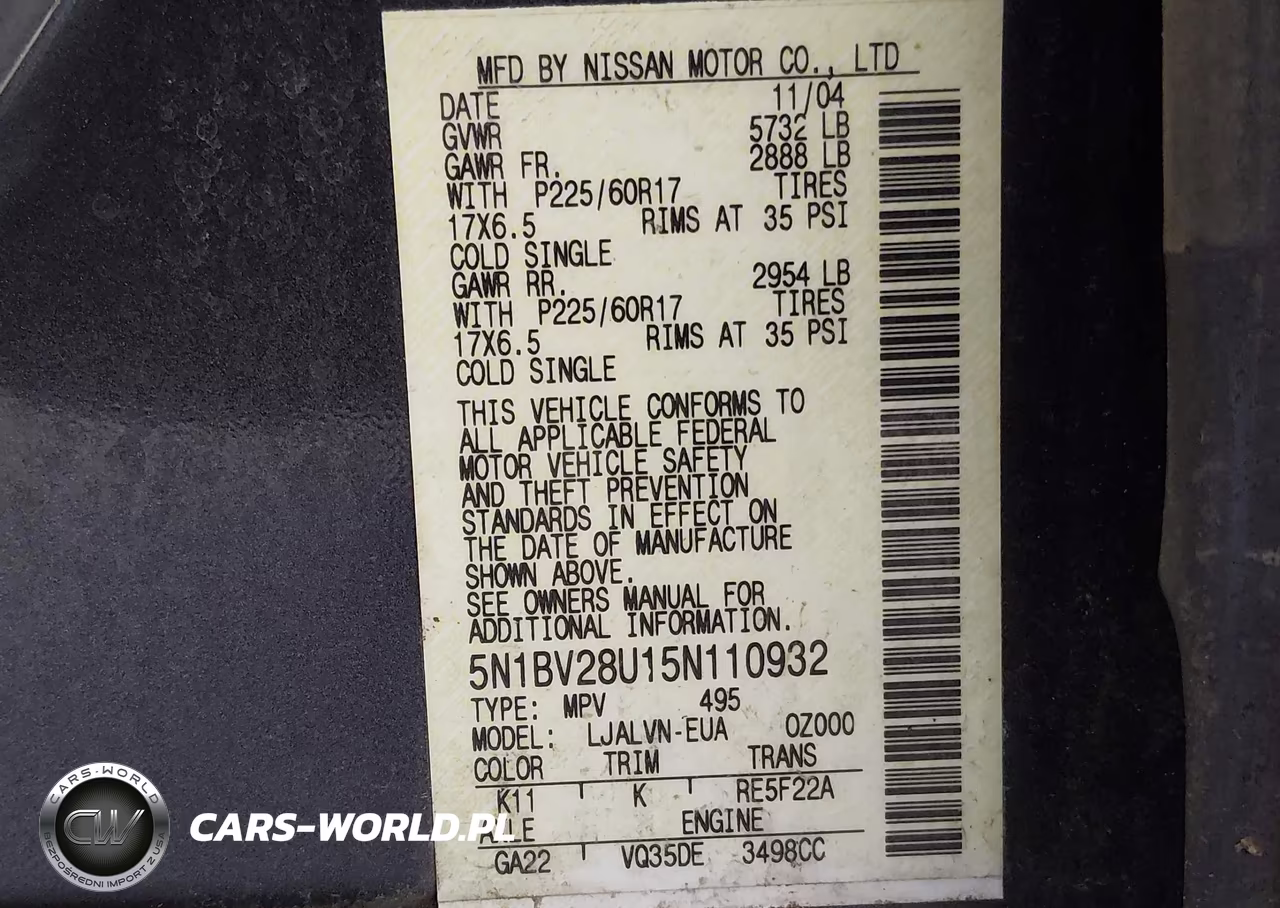 2005 Nissan Quest 3.5 Se VIN:5N1BV28U15N110932 - 9