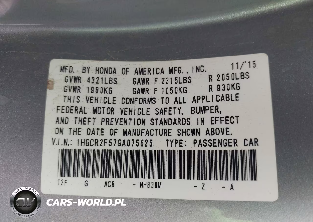 2016 Honda Accord Sport VIN:1HGCR2F57GA075625 - 9