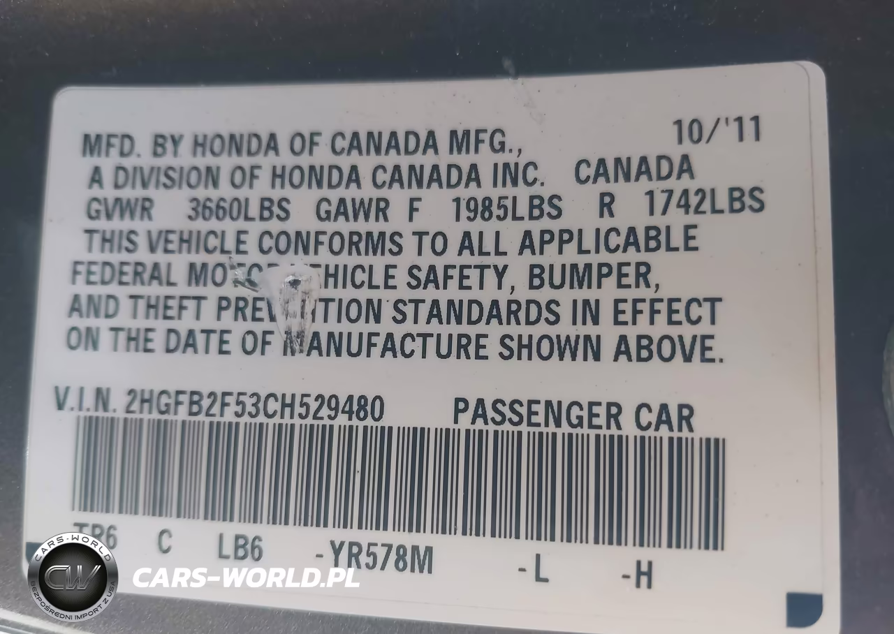 2012 Honda Civic Lx VIN:2HGFB2F53CH529480 - 9
