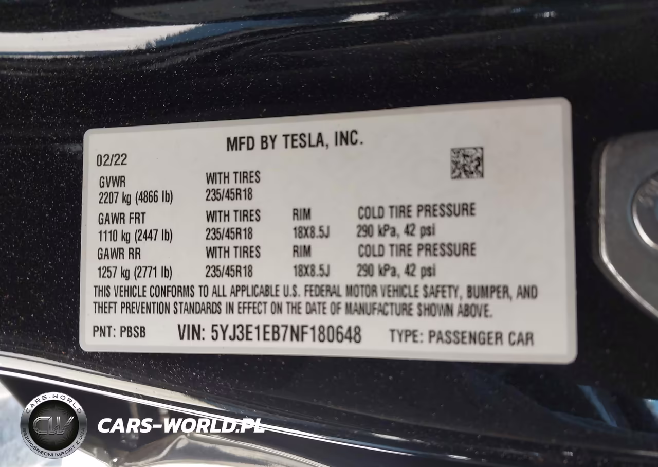 2022 Tesla Model 3 Long Range Dual Motor All-Wheel Drive VIN:5YJ3E1EB7NF180648 - 9
