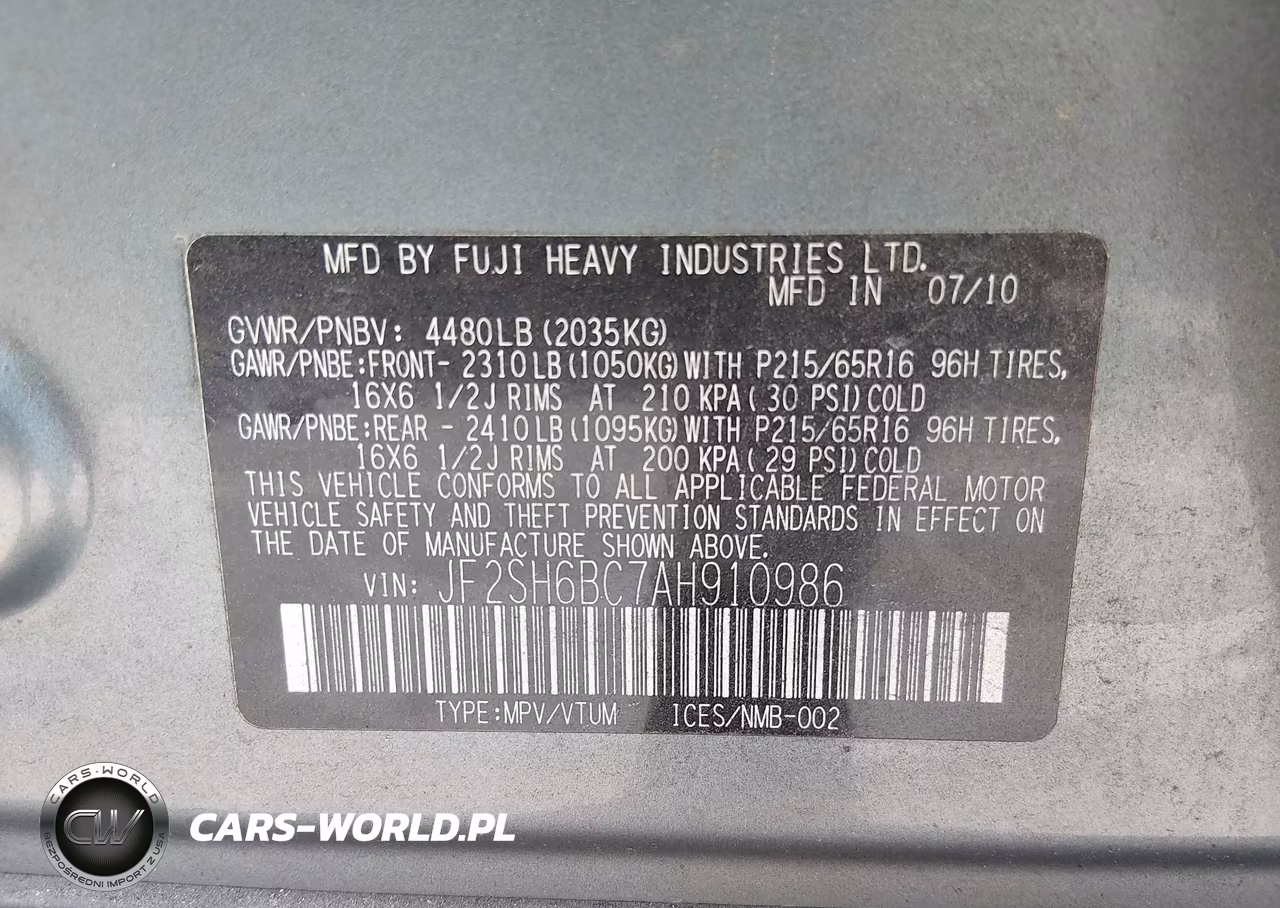 2010 Subaru Forester 2.5X VIN:JF2SH6BC7AH910986 - 9