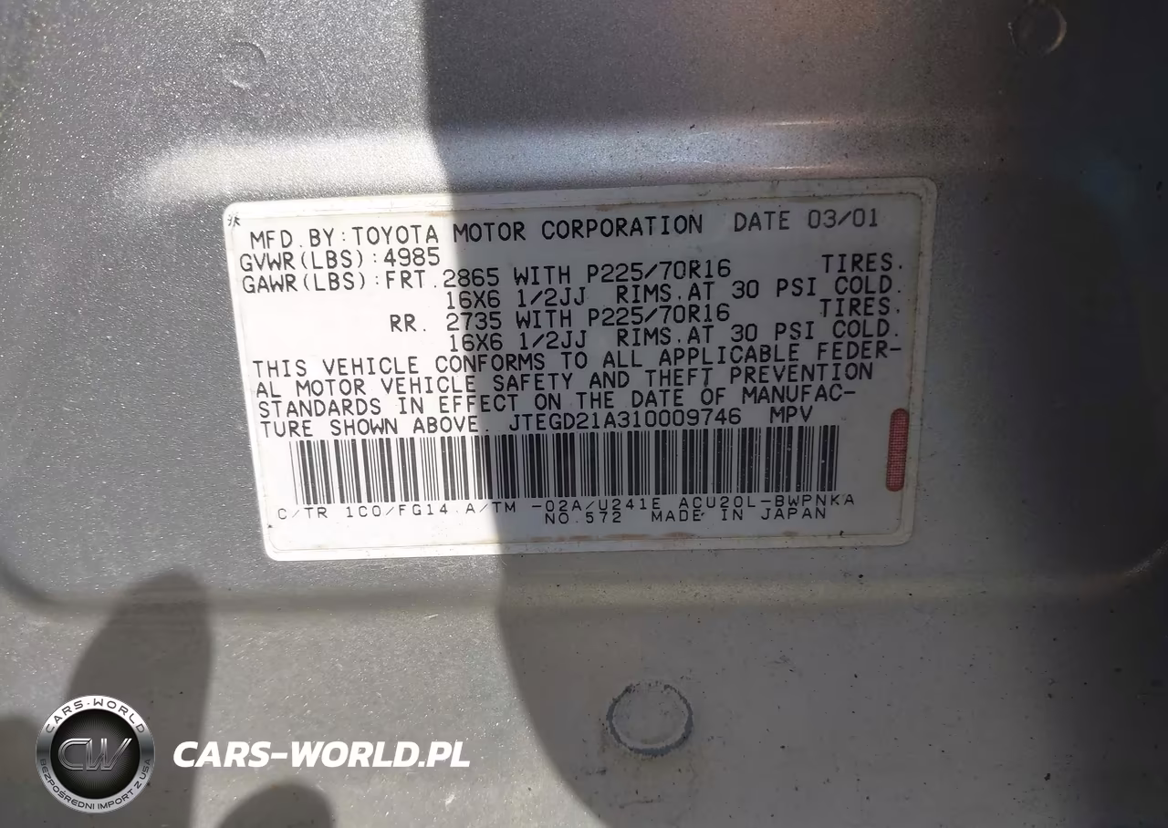 2001 Toyota Highlander VIN:JTEGD21A310009746 - 9