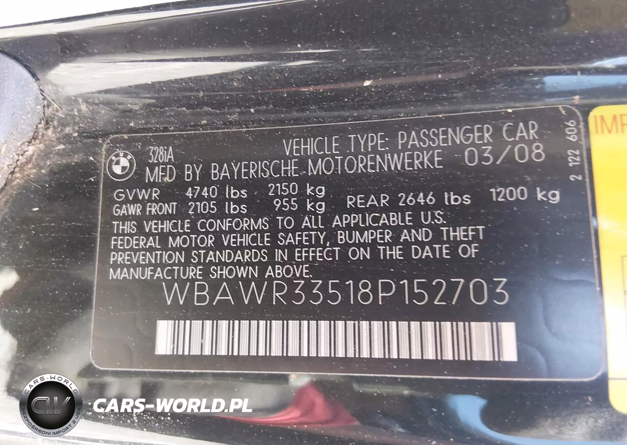 2008 BMW 328I VIN:WBAWR33518P152703 - 9