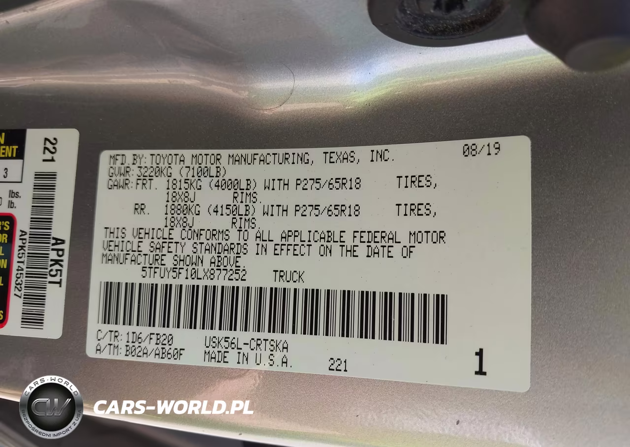 2020 Toyota Tundra Sr5 VIN:5TFUY5F10LX877252 - 8