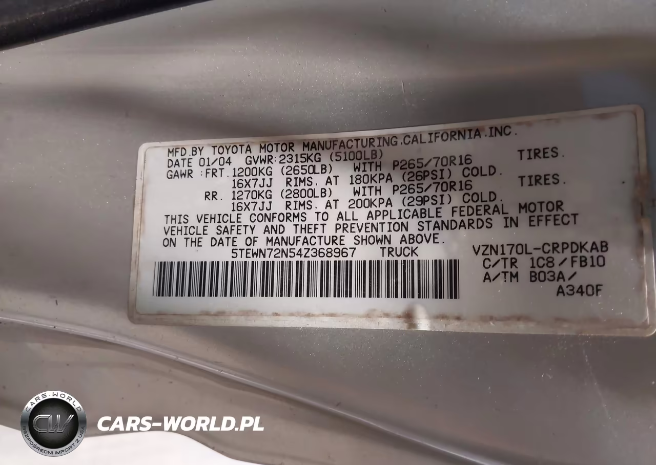 2004 Toyota Tacoma Base V6 VIN:5TEWN72N54Z368967 - 9