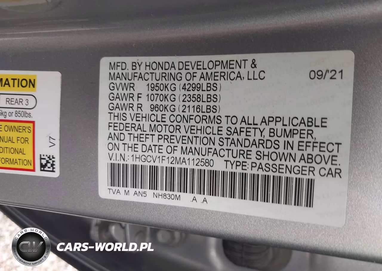 2021 Honda Accord Lx VIN:1HGCV1F12MA112580 - 9