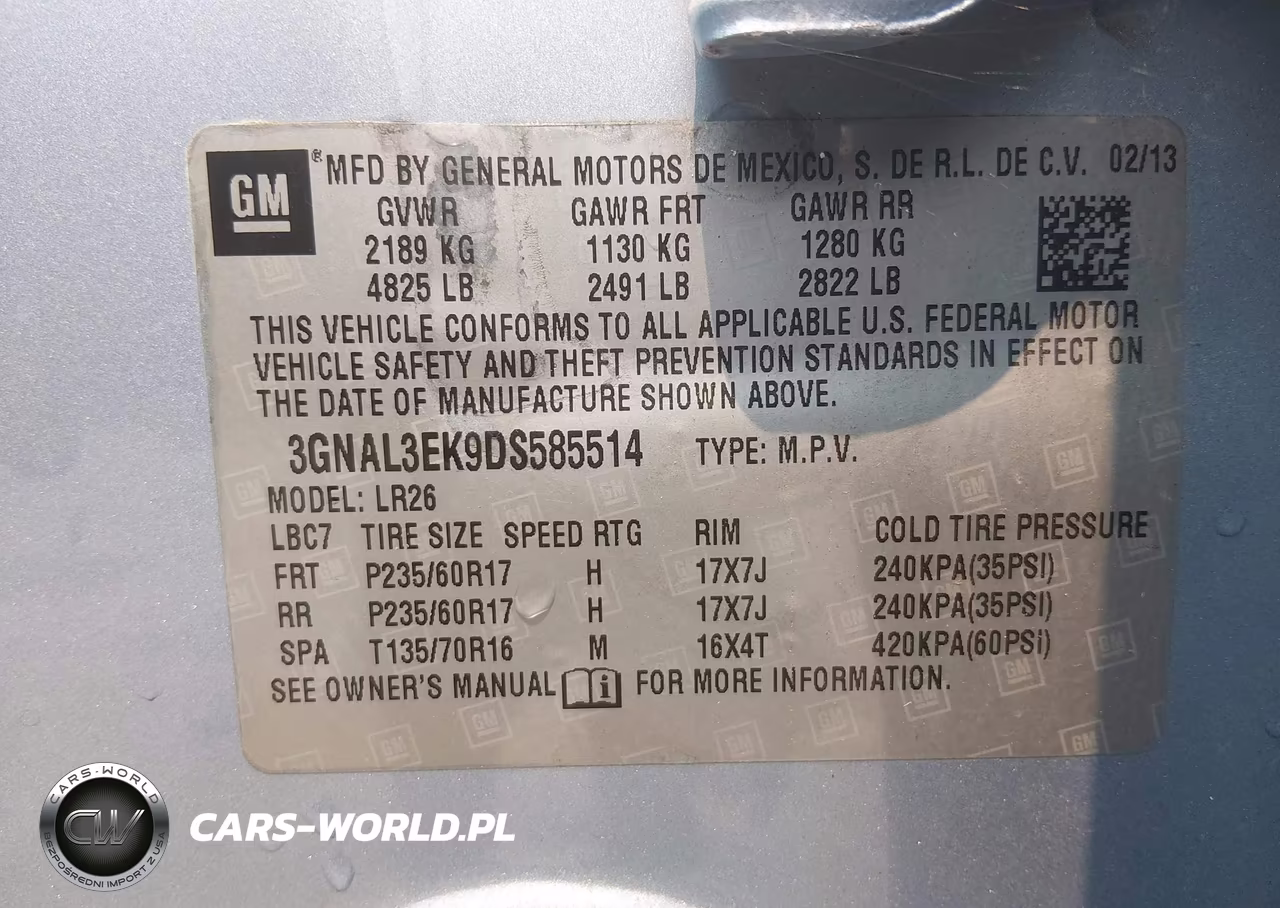 2013 Chevrolet Captiva Sport Fleet Lt VIN:3GNAL3EK9DS585514 - 9