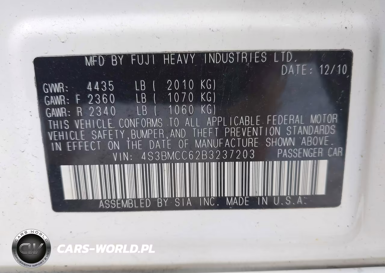 2011 Subaru Legacy 2.5I Premium VIN:4S3BMCC62B3237203 - 9