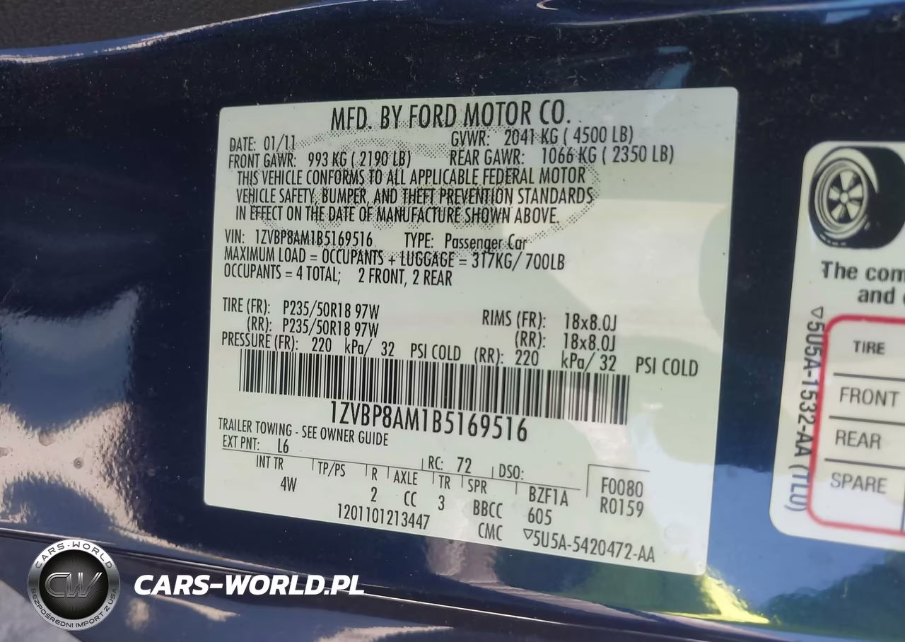 2011 Ford Mustang V6 Premium VIN:1ZVBP8AM1B5169516 - 9