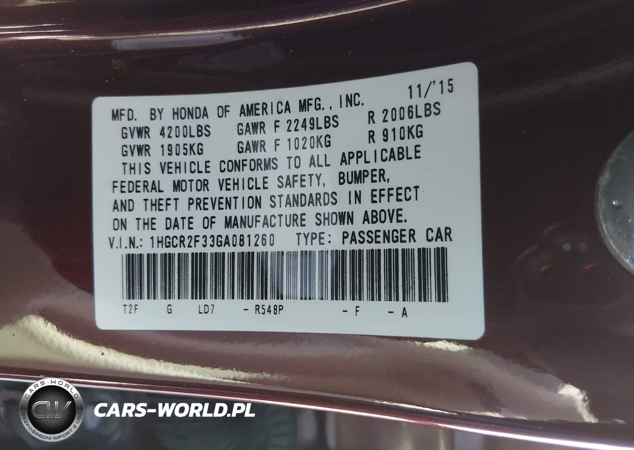 2016 Honda Accord Lx VIN:1HGCR2F33GA081260 - 9