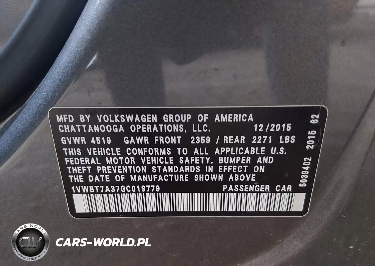 2016 Volkswagen Passat 1.8T Se VIN:1VWBT7A37GC019779 - 9