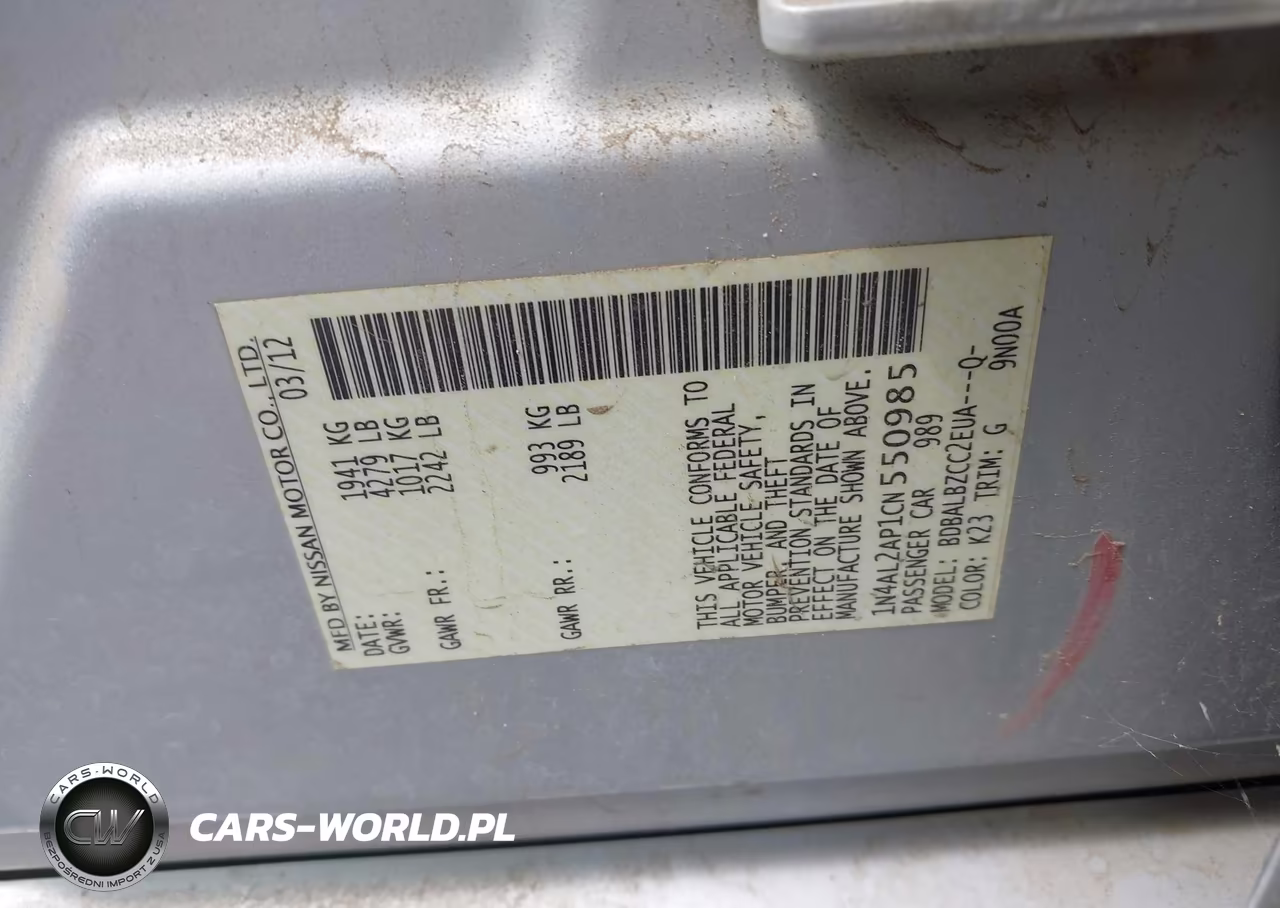 2012 Nissan Altima 2.5 S VIN:1N4AL2AP1CN550985 - 9