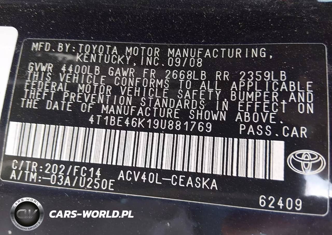 2009 Toyota Camry Se VIN:4T1BE46K19U881769 - 9