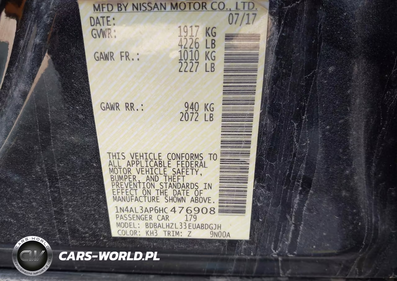 2017 Nissan Altima 2.5 Sr VIN:1N4AL3AP6HC476908 - 9