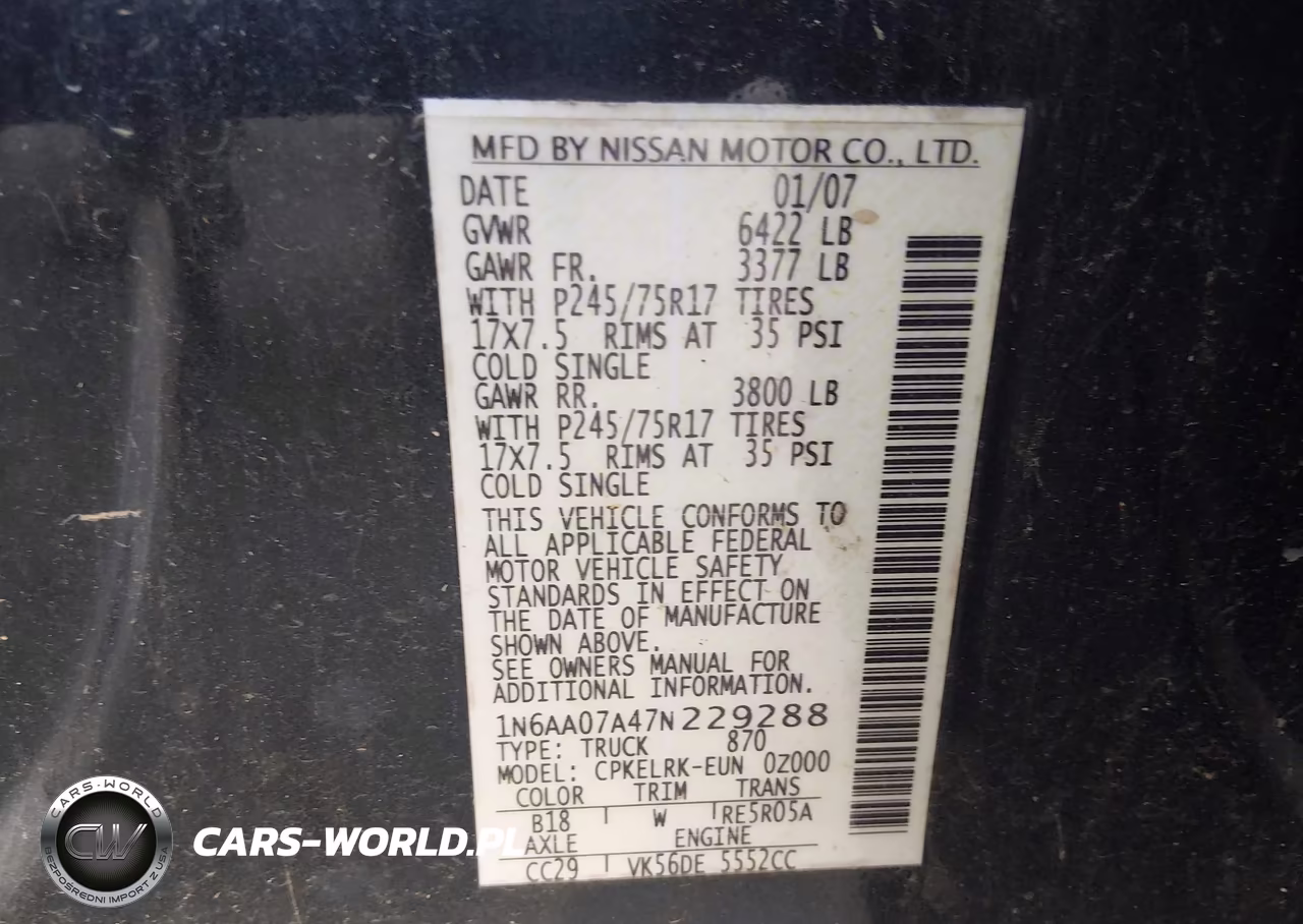 2007 Nissan Titan Xe VIN:1N6AA07A47N229288 - 9
