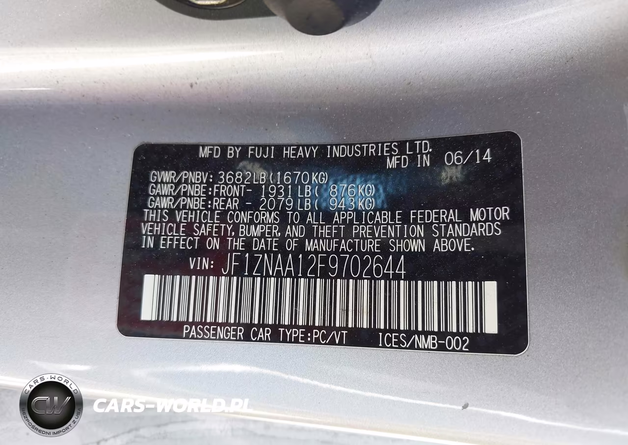 2015 Scion Fr-S VIN:JF1ZNAA12F9702644 - 9