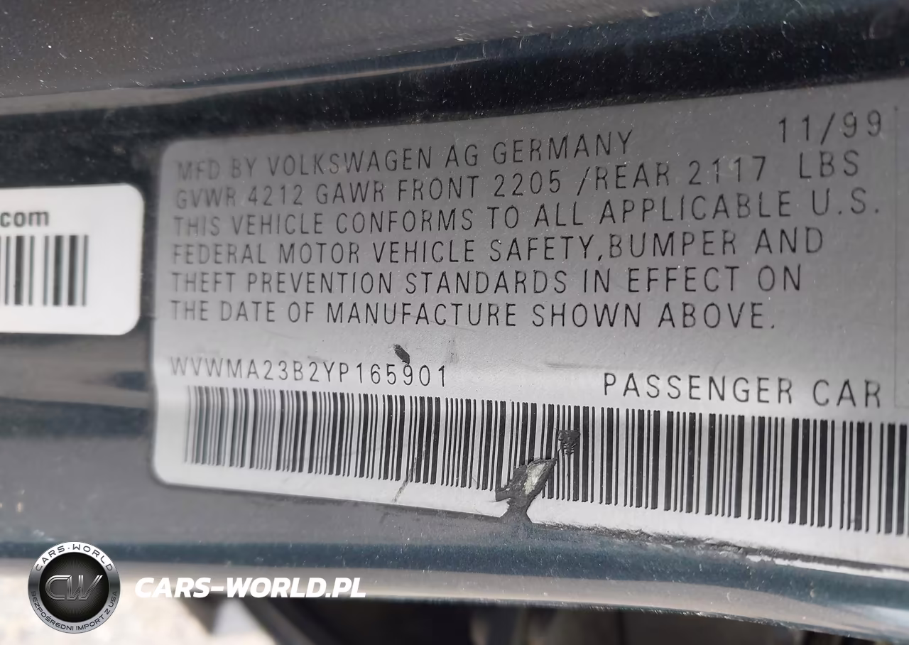2000 Volkswagen Passat Gls VIN:WVWMA23B2YP165901 - 9