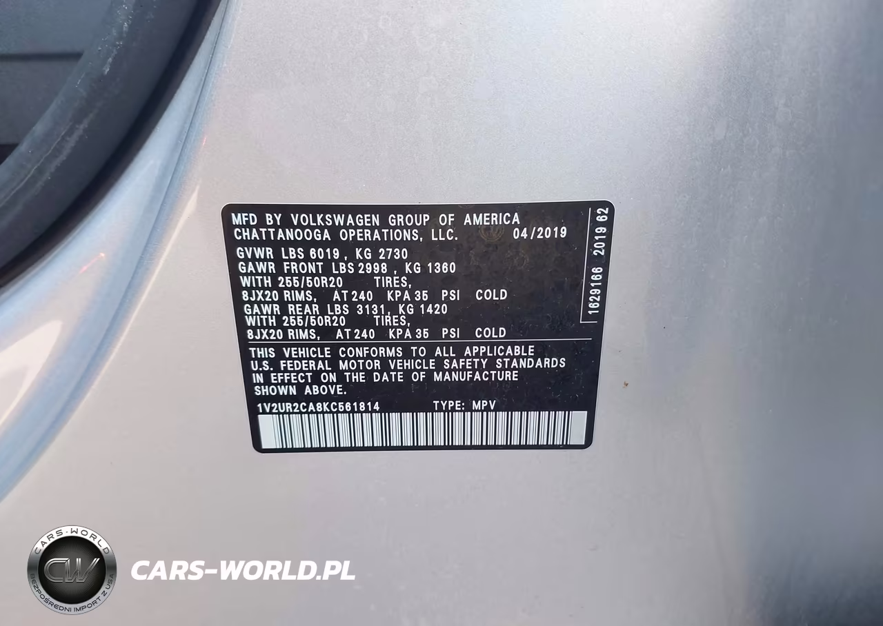 2019 Volkswagen Atlas 3.6L V6 Se W-Technology VIN:1V2UR2CA8KC561814 - 9