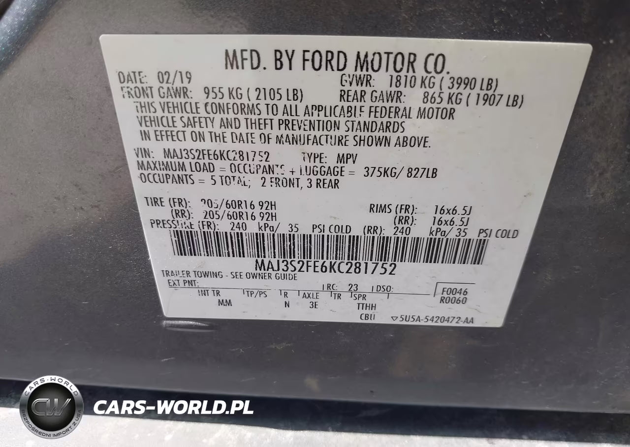 2019 Ford Ecosport S VIN:MAJ3S2FE6KC281752 - 9