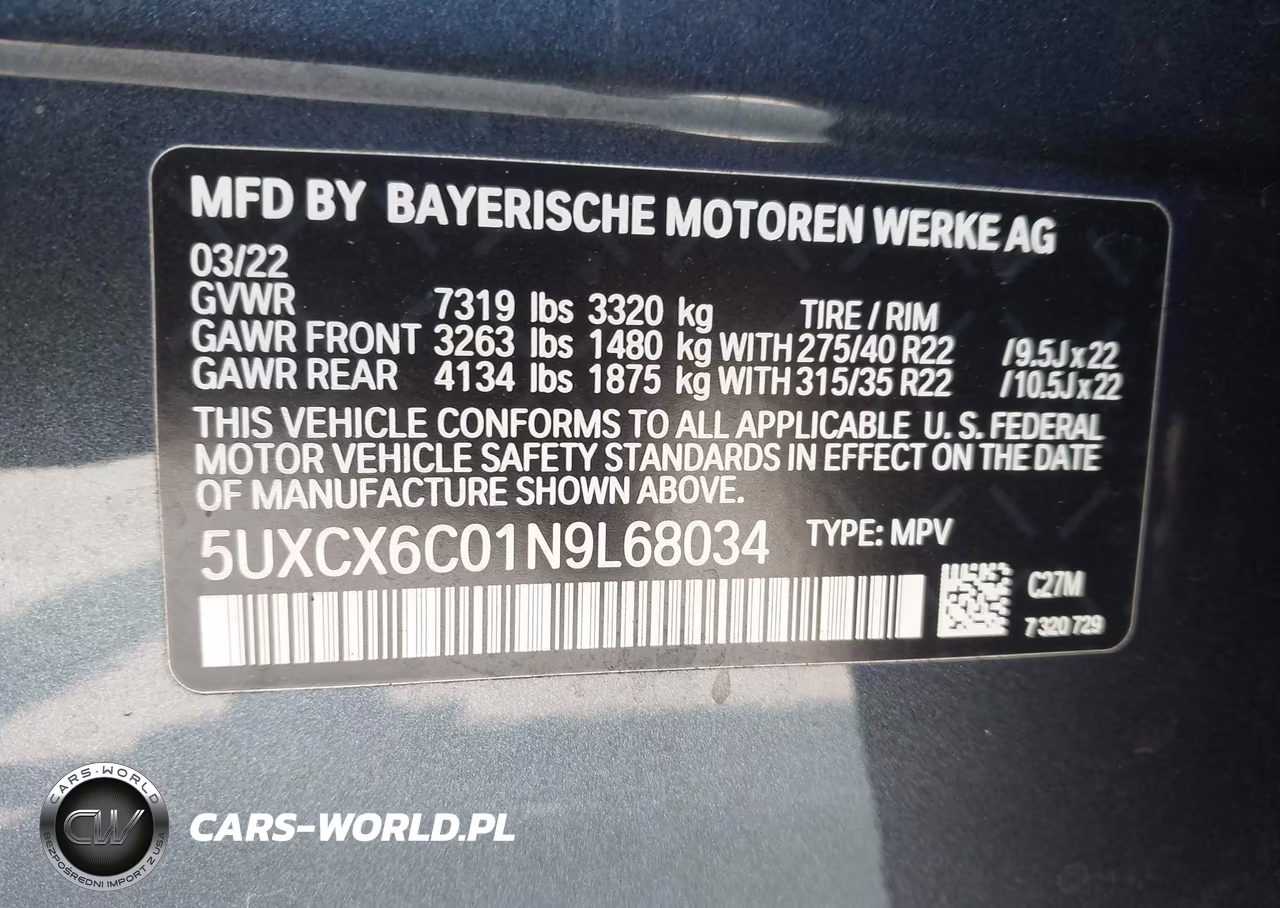 2022 BMW X7 M50I VIN:5UXCX6C01N9L68034 - 9