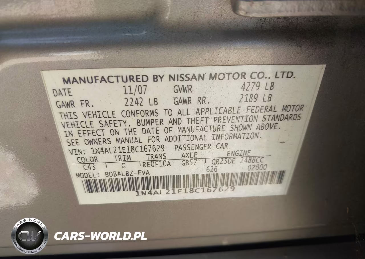 2008 Nissan Altima 2.5 S VIN:1N4AL21E18C167629 - 9
