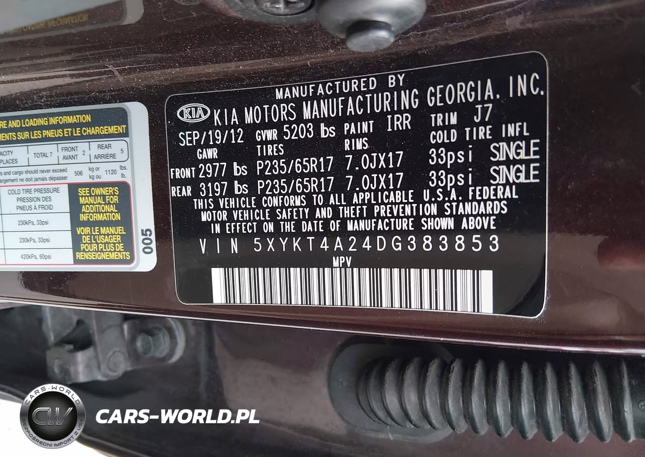 2013 Kia Sorento Lx V6 VIN:5XYKT4A24DG383853 - 9