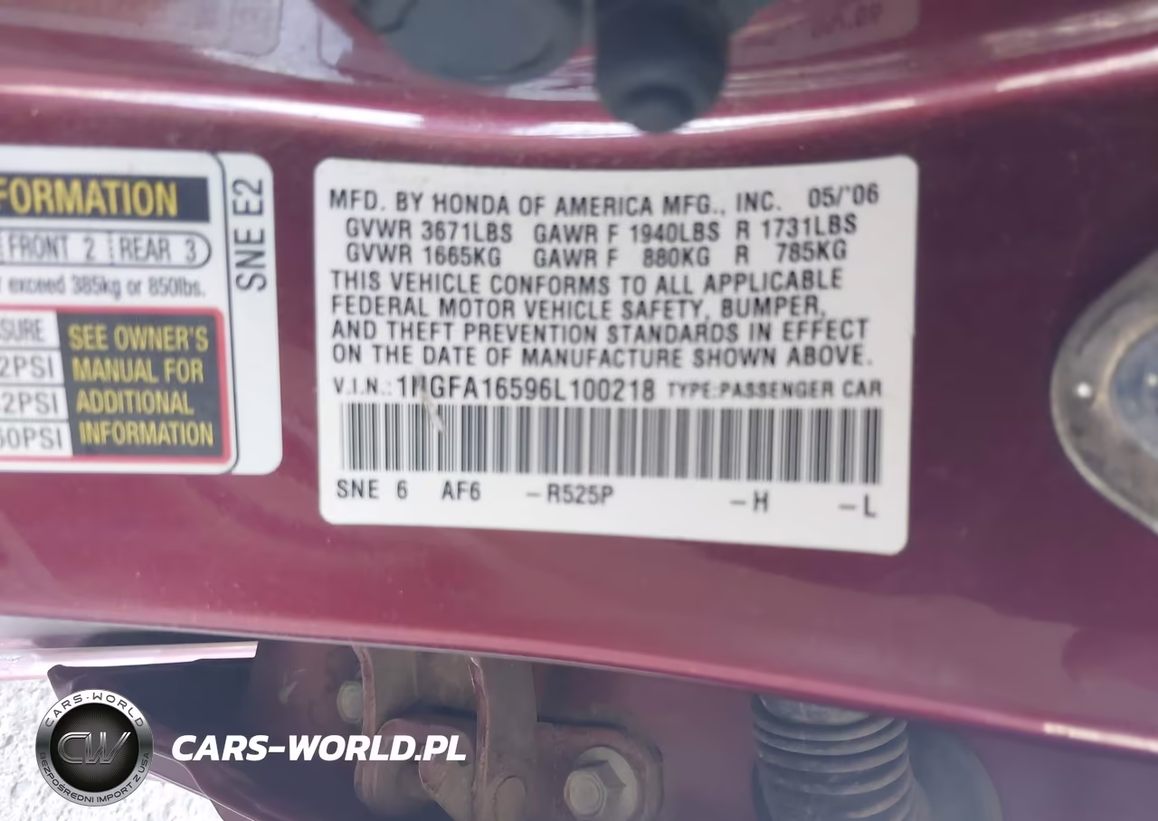 2006 Honda Civic Lx VIN:1HGFA16596L100218 - 9