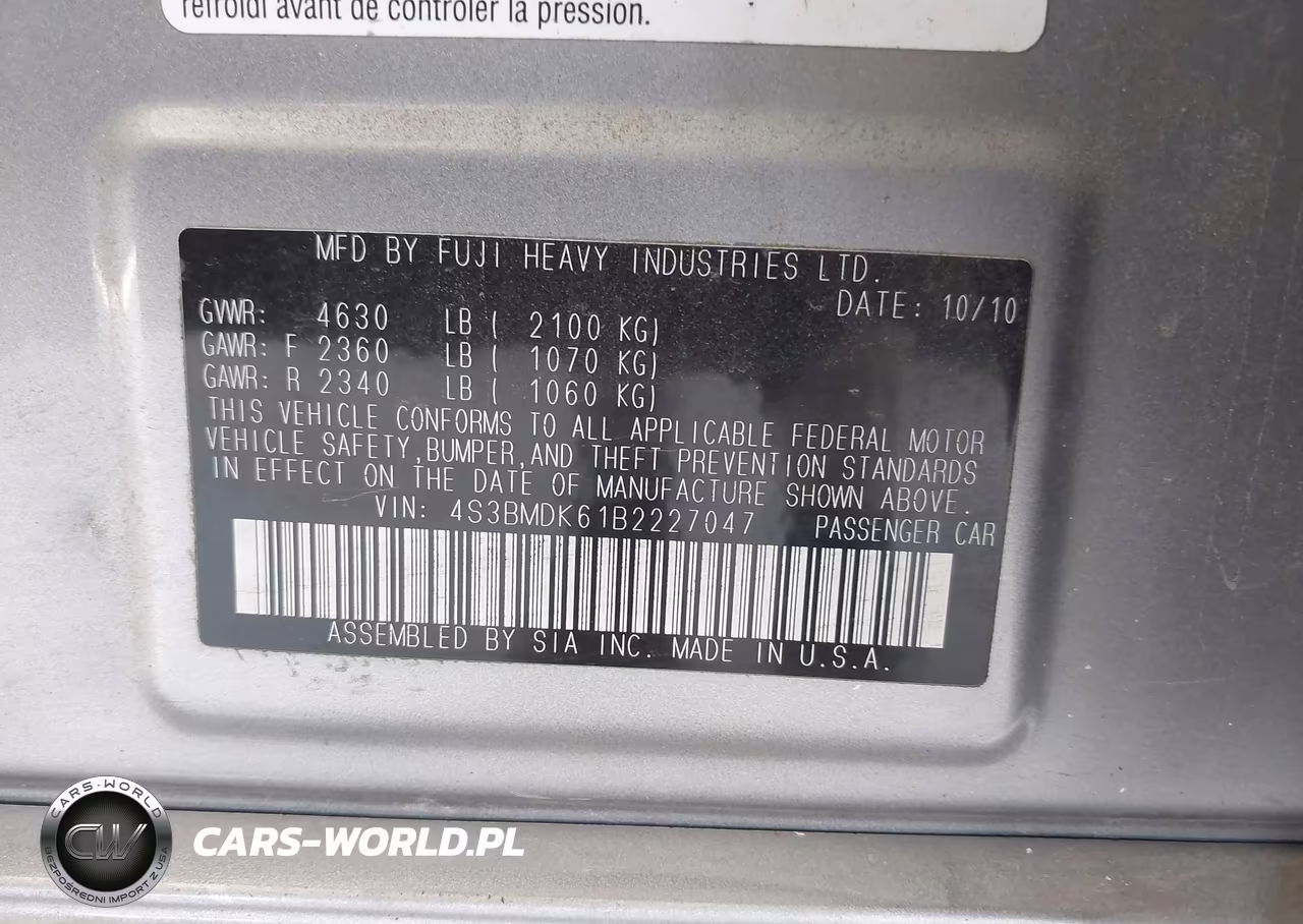 2011 Subaru Legacy 3.6R Limited VIN:4S3BMDK61B2227047 - 9