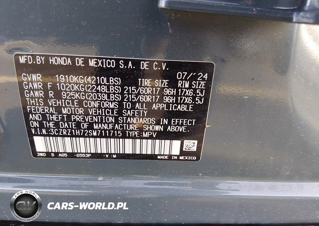 2025 Honda Hr-V 2Wd Ex-L VIN:3CZRZ1H72SM711715 - 9