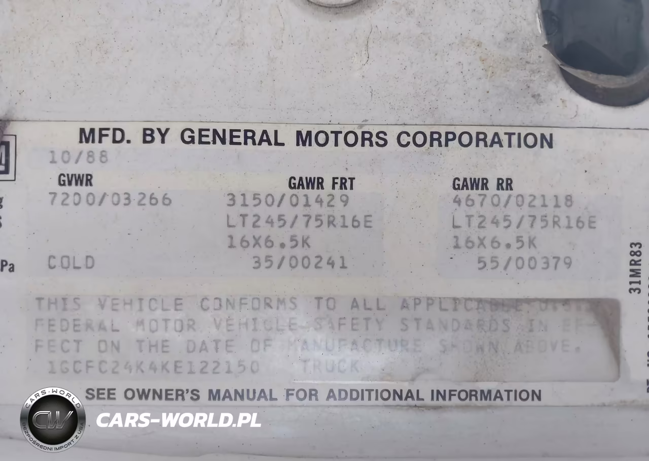 1989 Chevrolet Gmt-400 C2500 VIN:1GCFC24K4KE122150 - 9