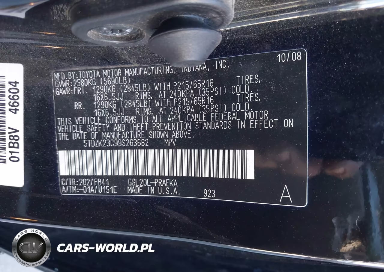 2009 Toyota Sienna Ce VIN:5TDZK23C99S263682 - 9