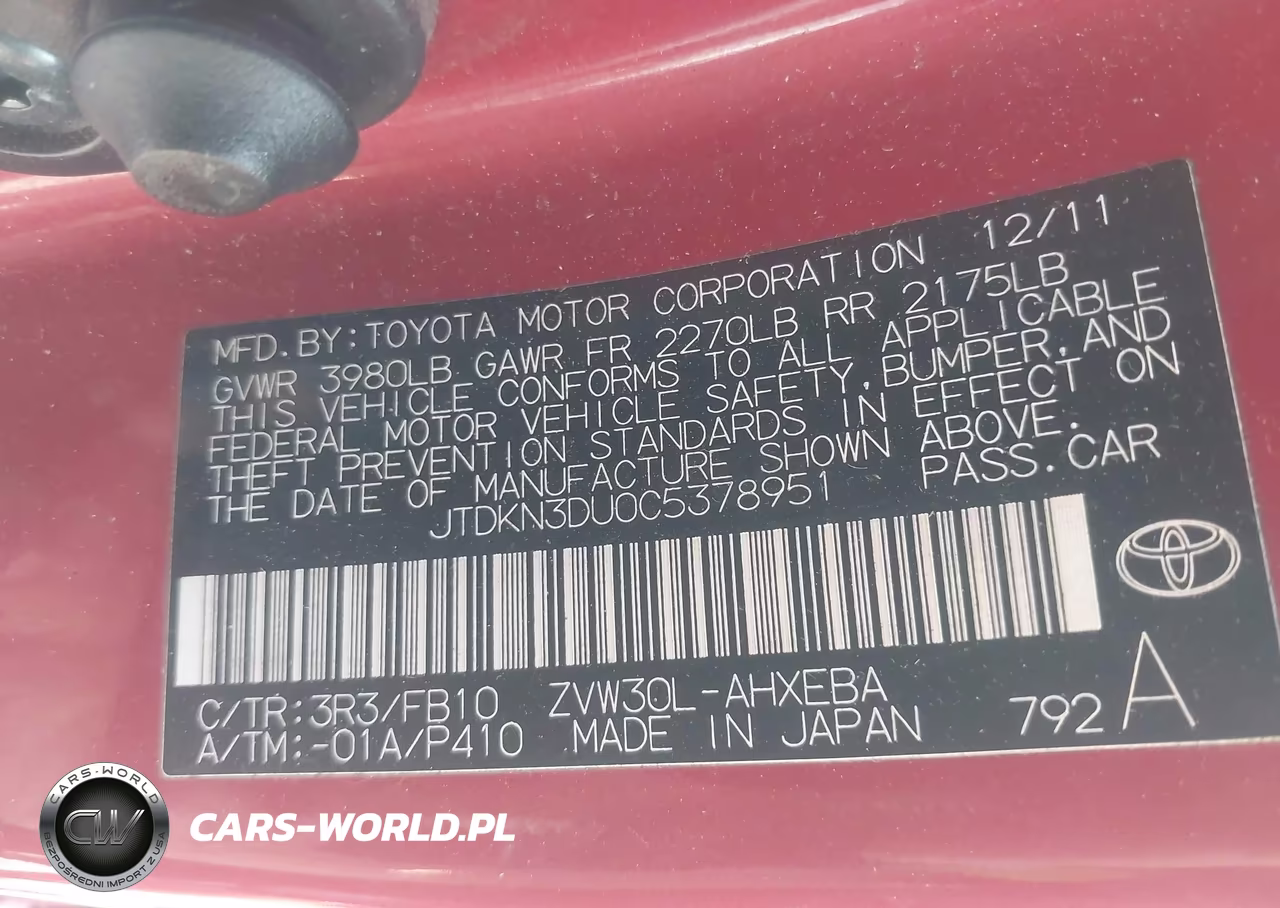 2012 Toyota Prius Two VIN:JTDKN3DU0C5378951 - 9
