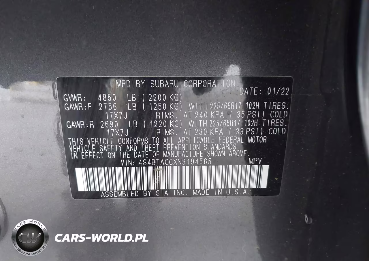 2022 Subaru Outback Premium VIN:4S4BTACCXN3194565 - 9