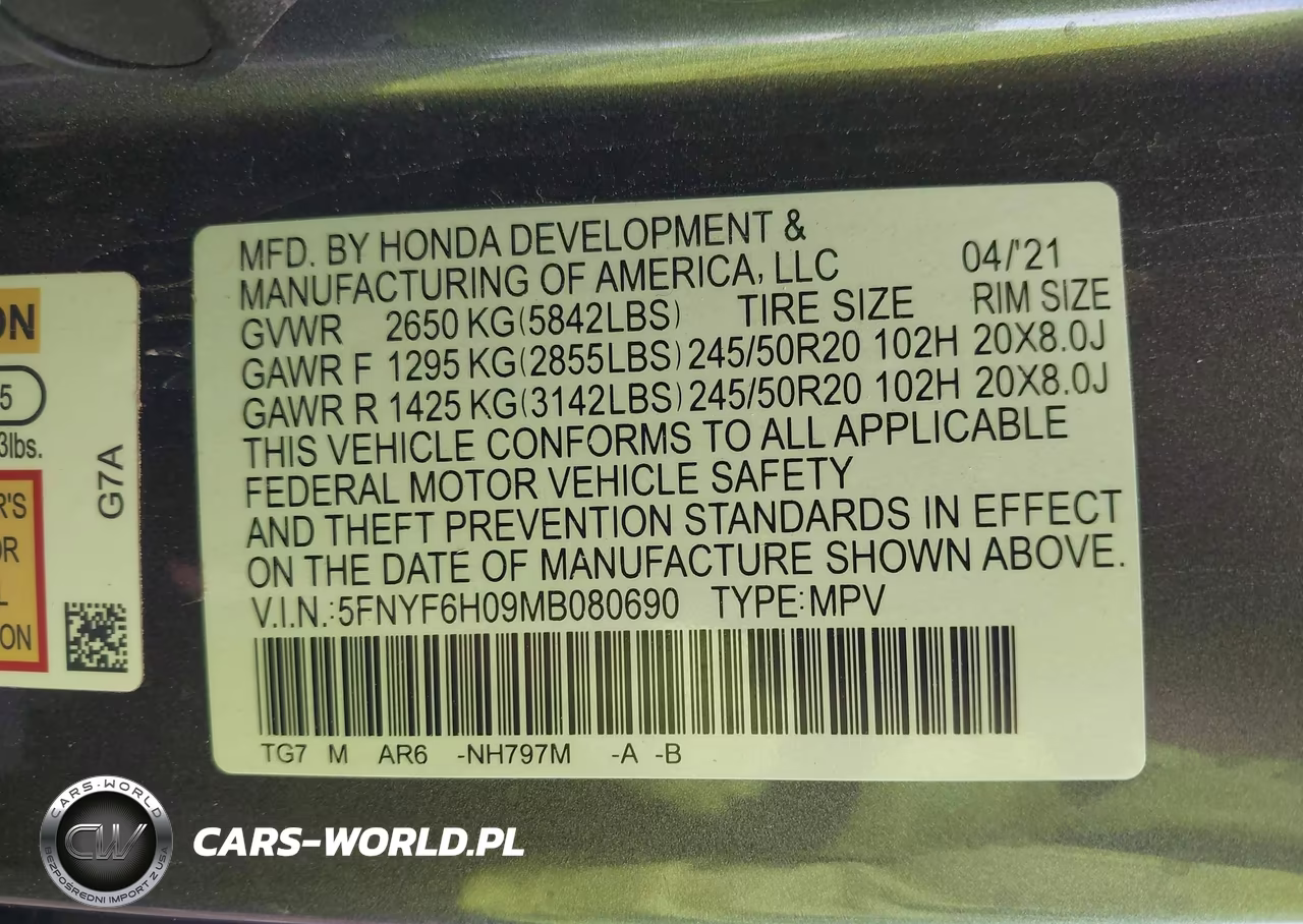 2021 Honda Pilot Awd Elite VIN:5FNYF6H09MB080690 - 9