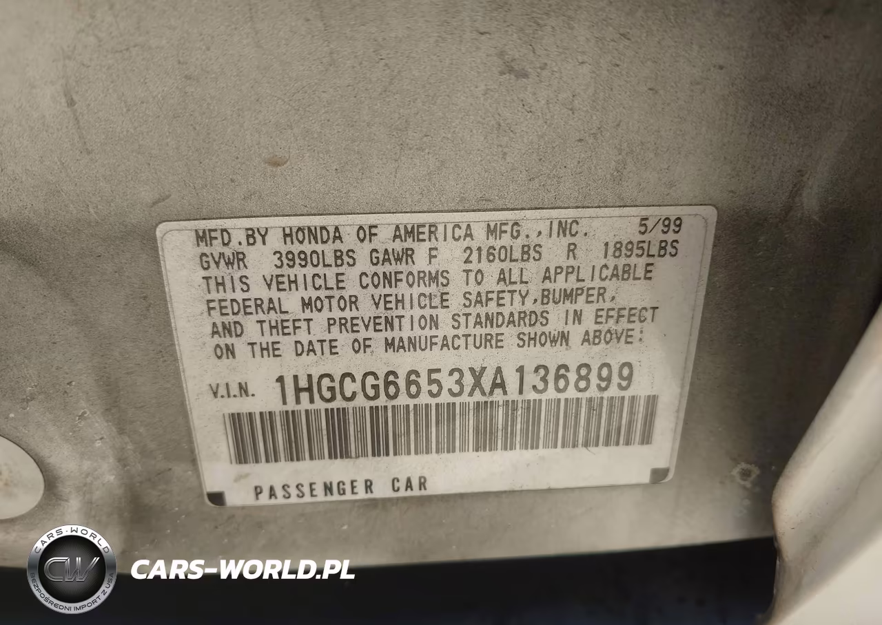 1999 Honda Accord Lx VIN:1HGCG6653XA136899 - 9