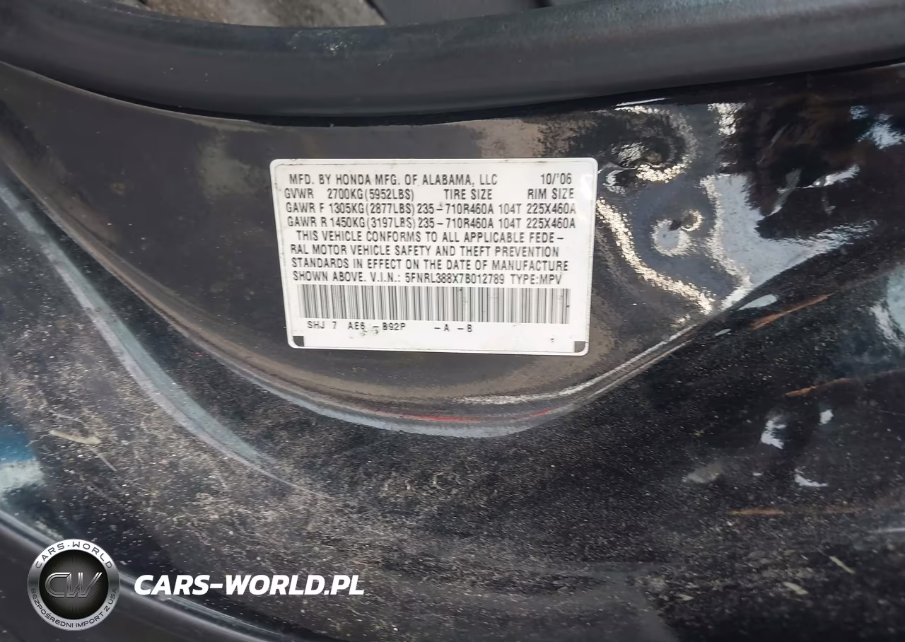 2007 Honda Odyssey Touring VIN:5FNRL388X7B012789 - 9