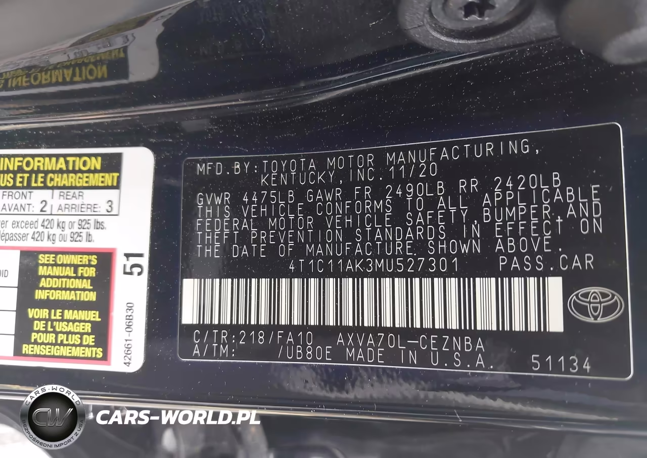 2021 Toyota Camry Le VIN:4T1C11AK3MU527301 - 9