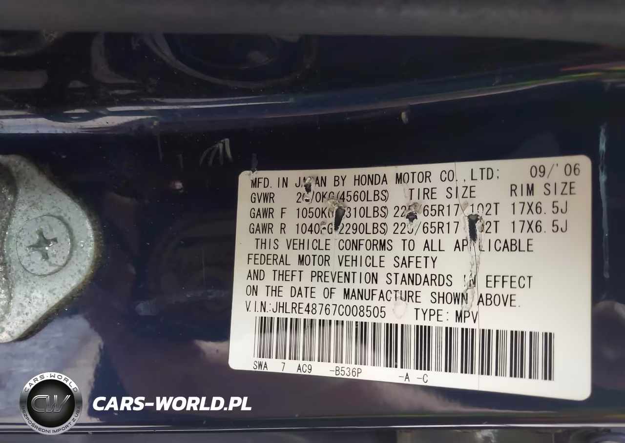 2007 Honda Cr-V Ex-L VIN:JHLRE48767C008505 - 9