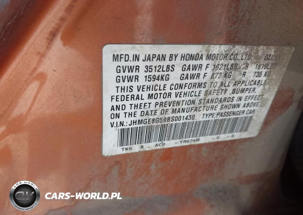 2011 Honda Fit Sport VIN:JHMGE8G59BS001430 - 9