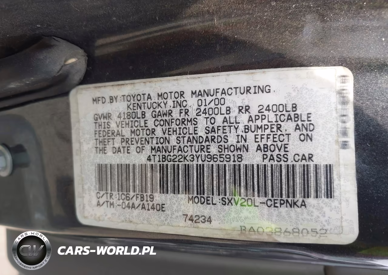 2000 Toyota Camry Le VIN:4T1BG22K3YU965918 - 9
