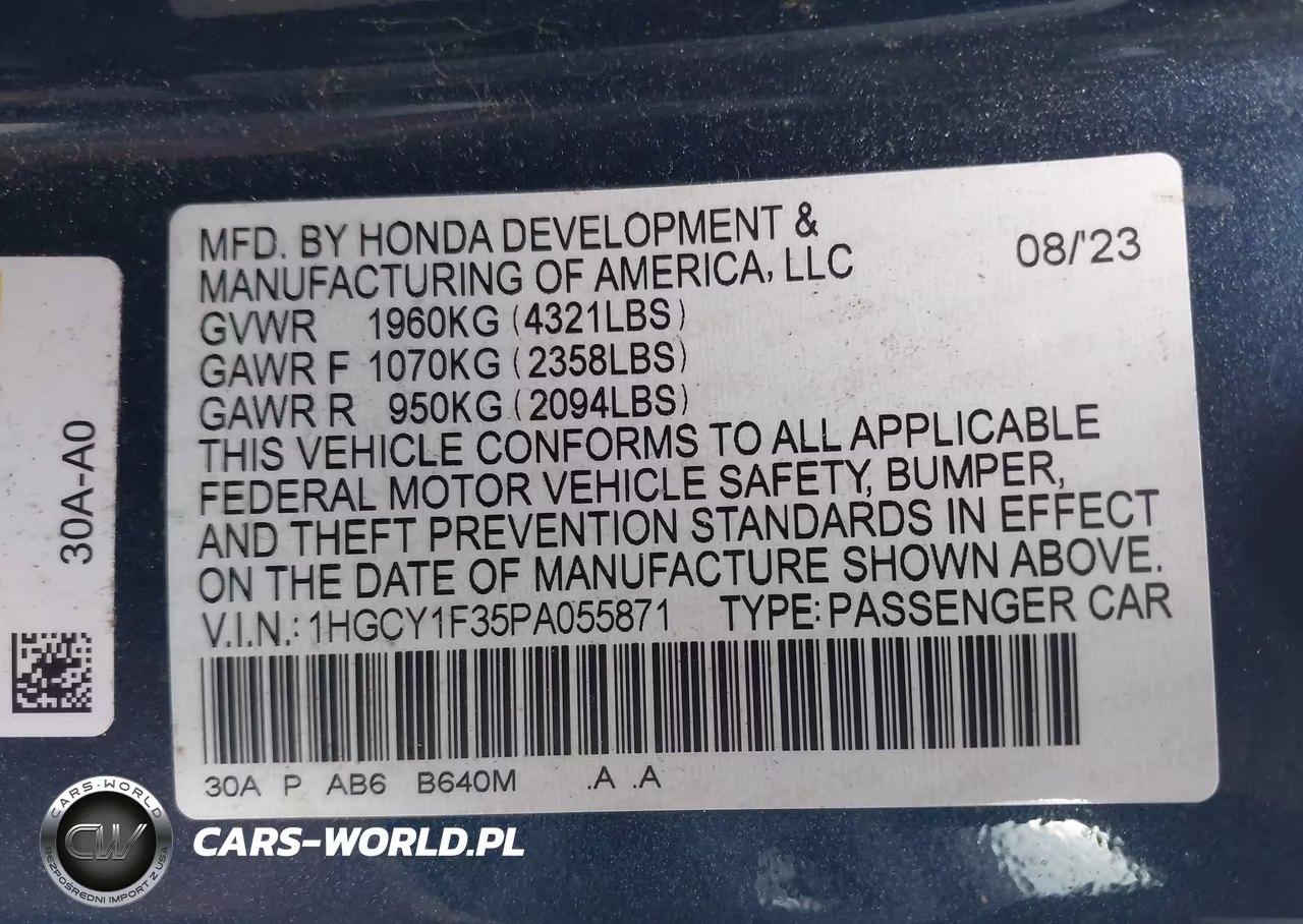 2023 Honda Accord Ex VIN:1HGCY1F35PA055871 - 9