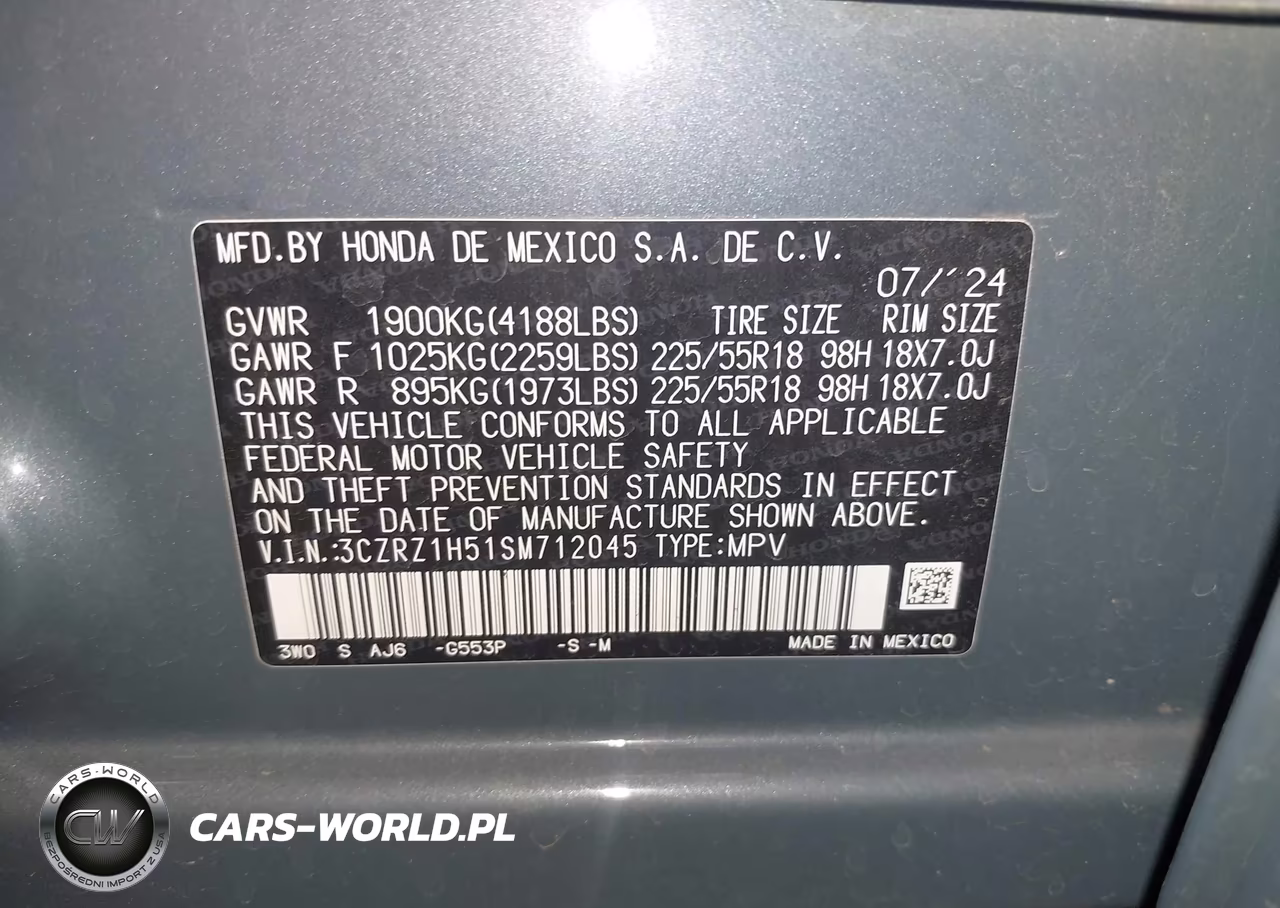 2025 Honda Hr-V 2Wd Sport VIN:3CZRZ1H51SM712045 - 9