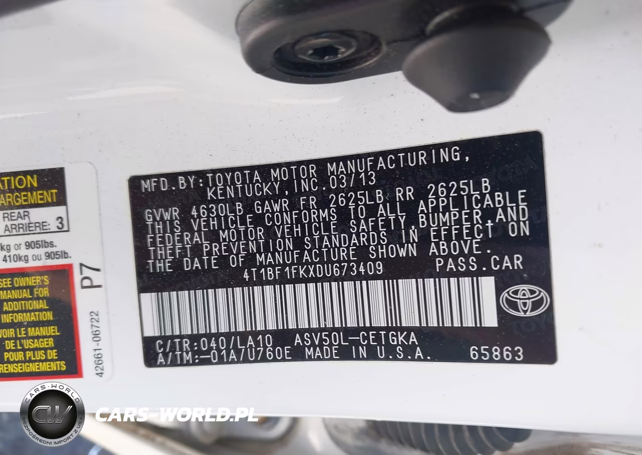2013 Toyota Camry Xle VIN:4T1BF1FKXDU673409 - 9