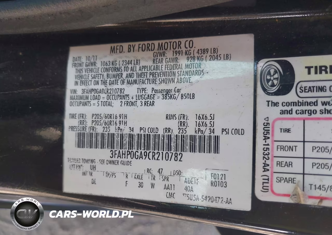 2012 Ford Fusion S VIN:3FAHP0GA9CR210782 - 9