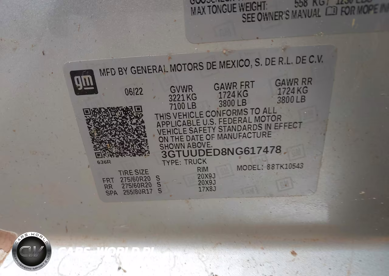 2022 GMC Sierra 1500 4Wd Short Box Slt VIN:3GTUUDED8NG617478 - 9
