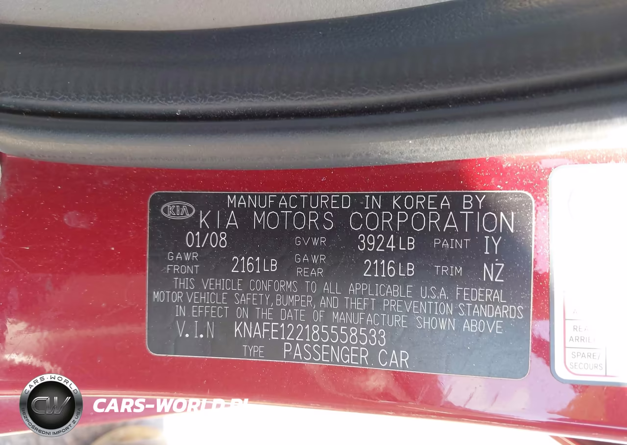 2008 Kia Spectra Ex VIN:KNAFE122185558533 - 9