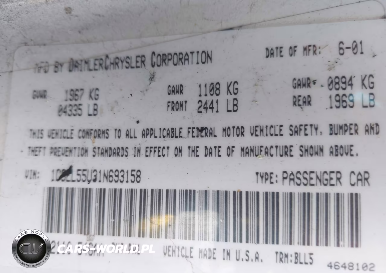 2001 Chrysler Sebring Lxi VIN:1C3EL55U31N693158 - 9